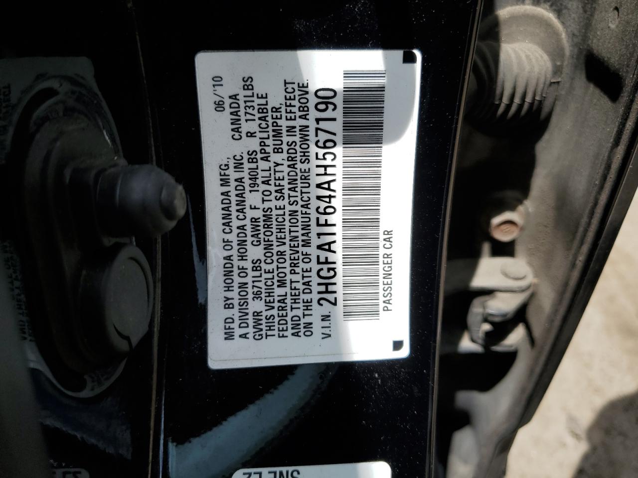 2HGFA1F64AH567190 2010 Honda Civic Lx-S