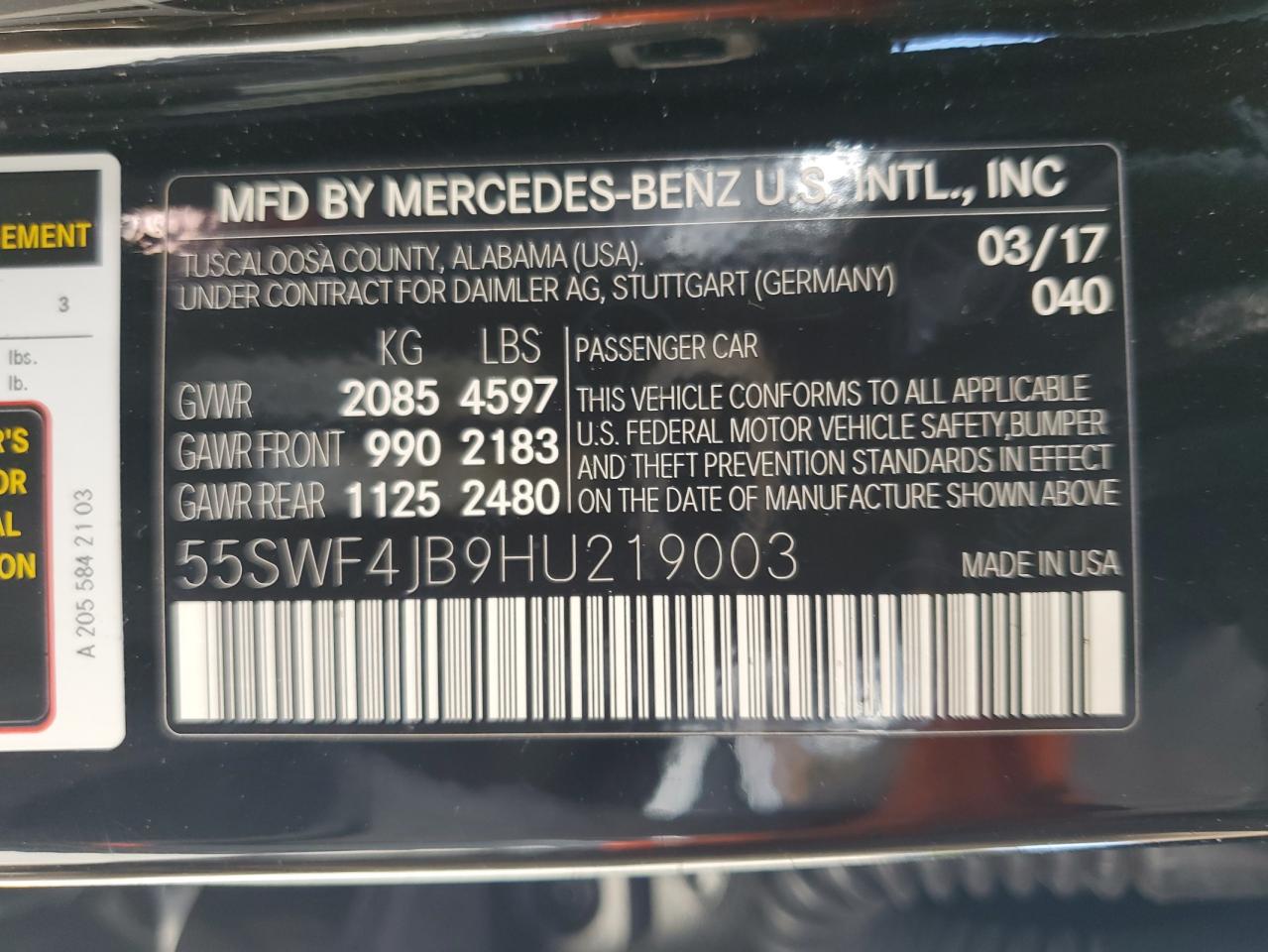 55SWF4JB9HU219003 2017 Mercedes-Benz C 300