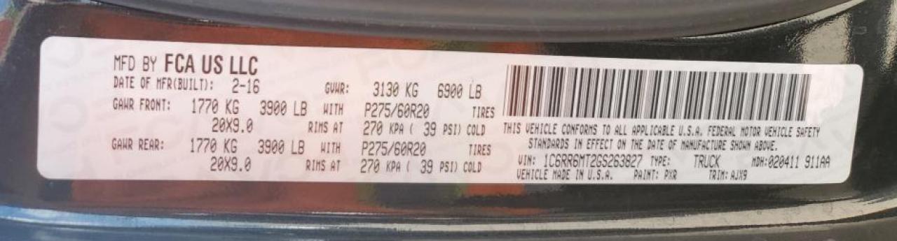 1C6RR6MT2GS263827 2016 Ram 1500 Sport