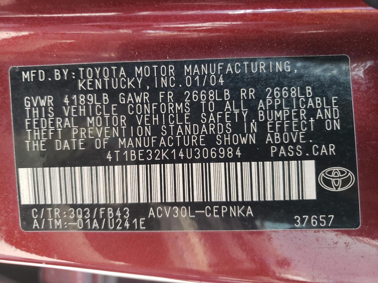 4T1BE32K14U306984 2004 Toyota Camry Le