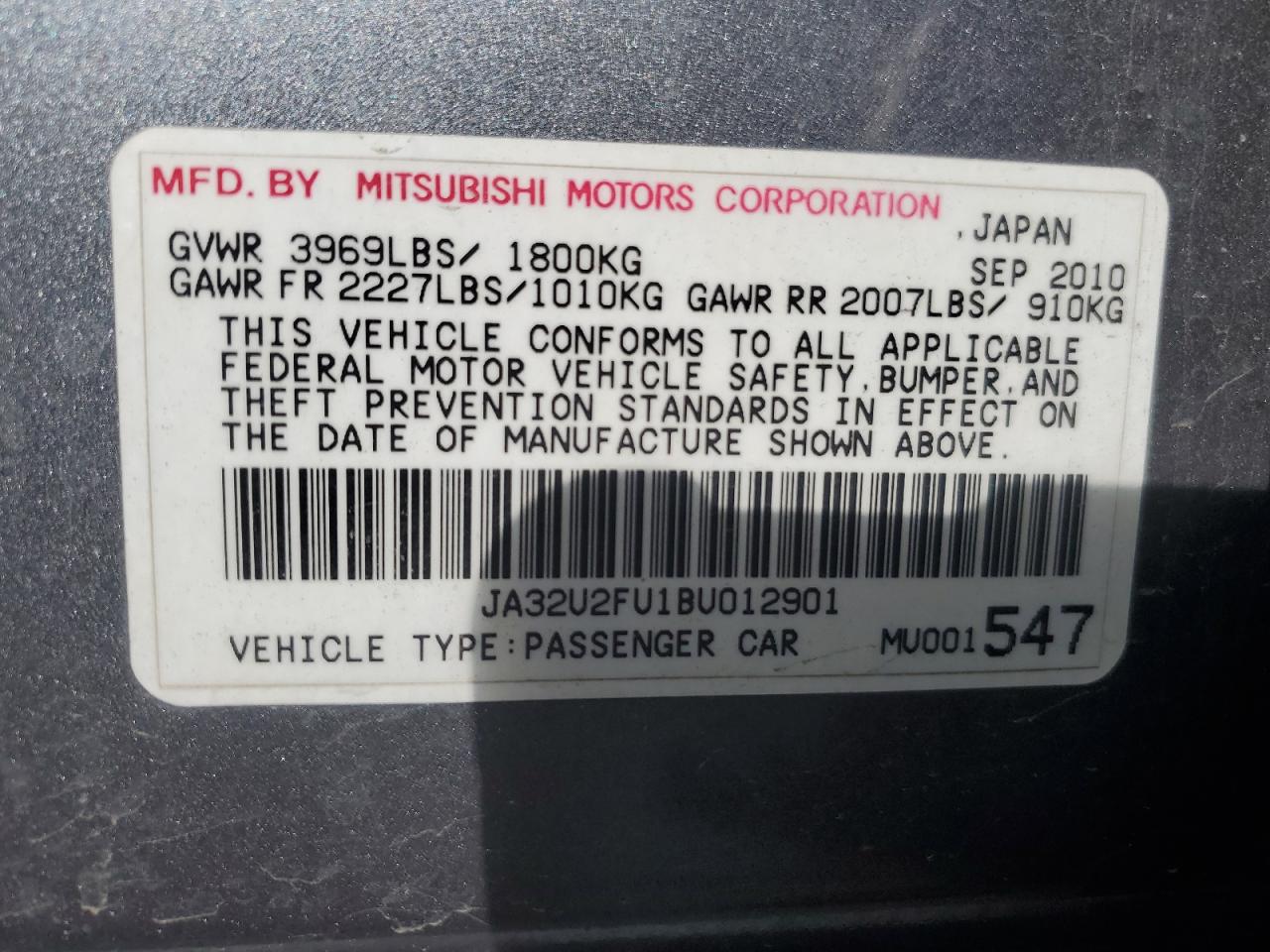 JA32U2FU1BU012901 2011 Mitsubishi Lancer Es/Es Sport