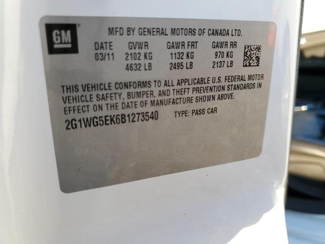 2011 Chevrolet Impala Lt VIN: 2G1WG5EK6B1273540 Lot: 54887274