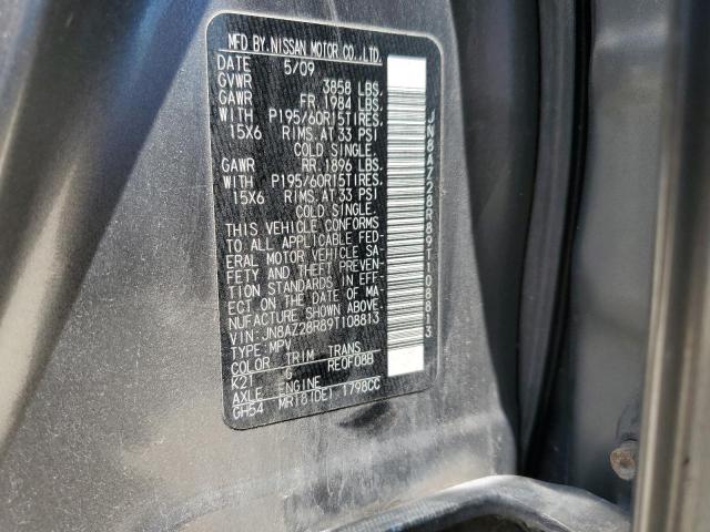 2009 Nissan Cube Base VIN: JN8AZ28R89T108813 Lot: 56932944