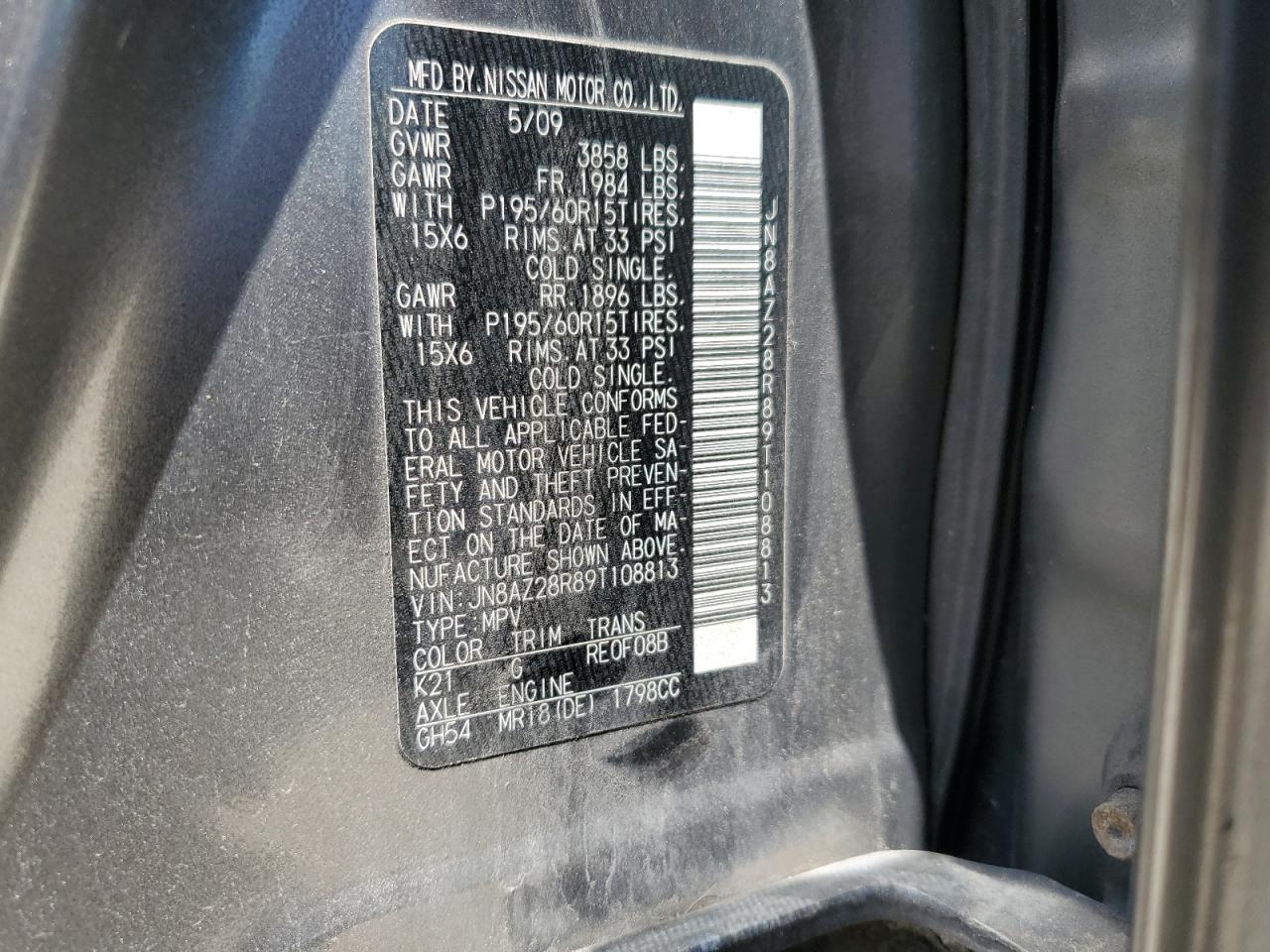 JN8AZ28R89T108813 2009 Nissan Cube Base