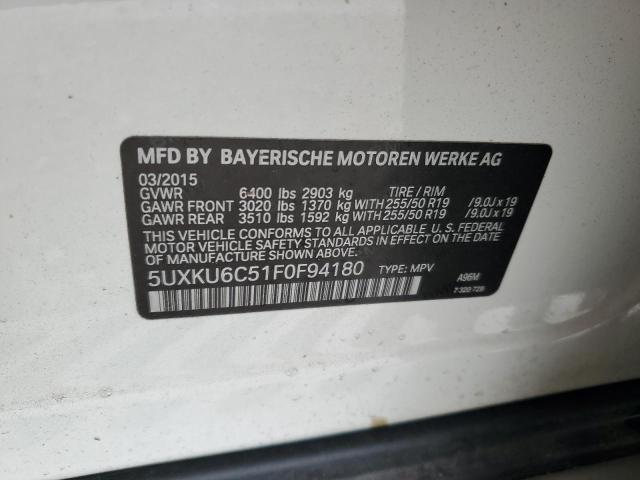 2015 BMW X6 xDrive50I VIN: 5UXKU6C51F0F94180 Lot: 55306944