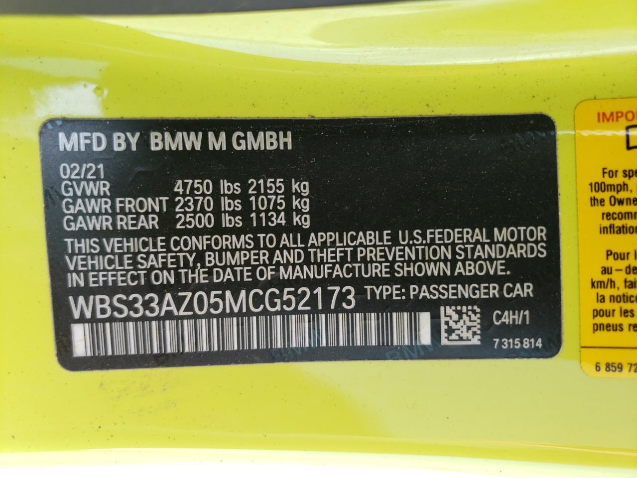 WBS33AZ05MCG52173 2021 BMW M4 Competition
