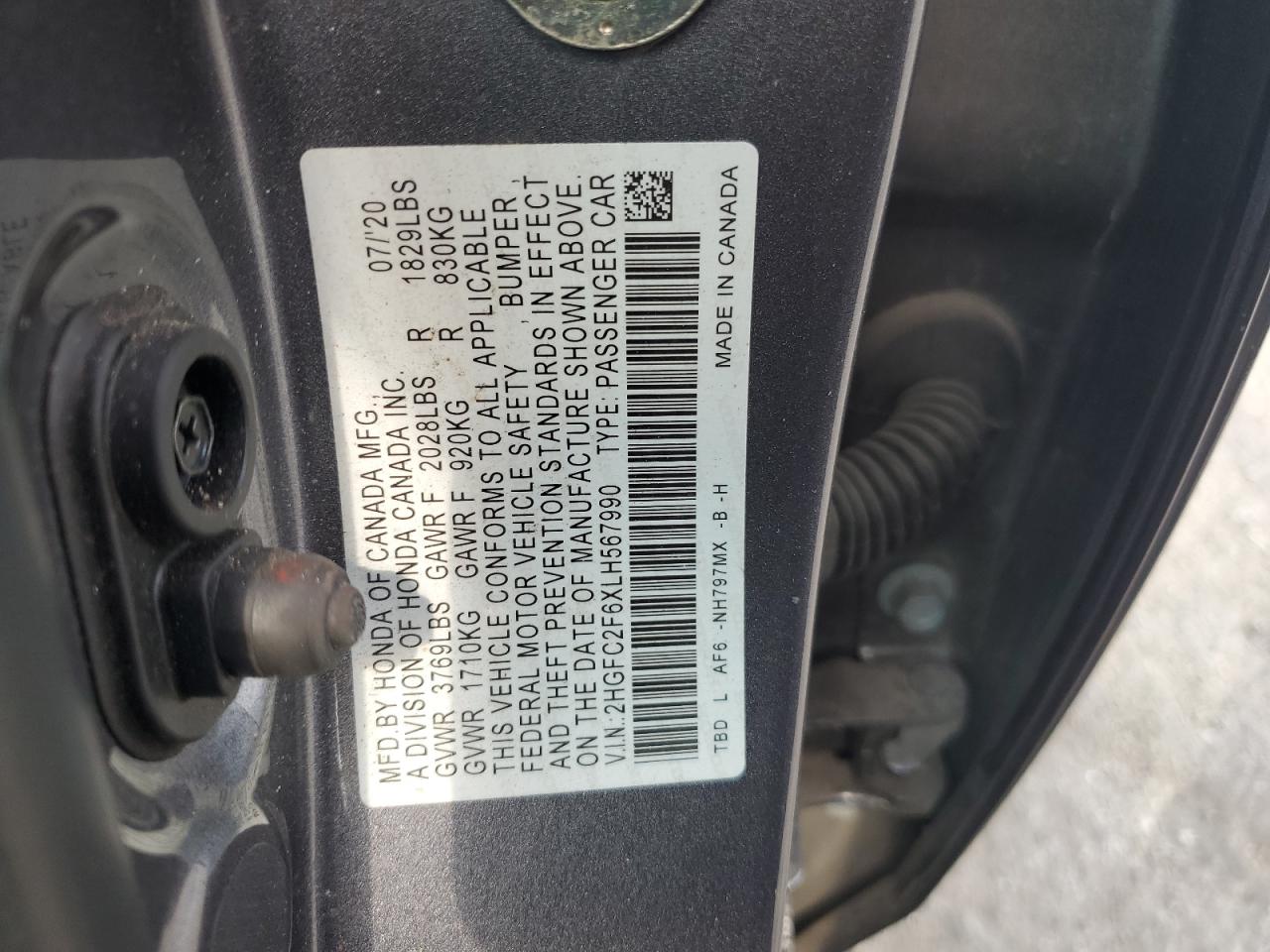 2HGFC2F6XLH567990 2020 Honda Civic Lx