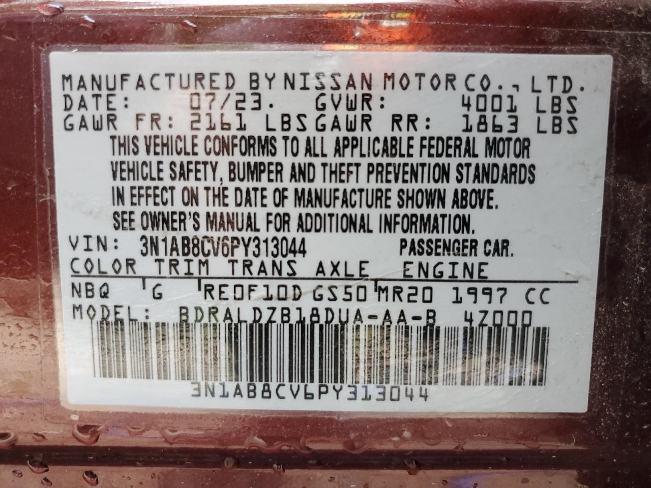 3N1AB8CV6PY313044 2023 Nissan Sentra Sv