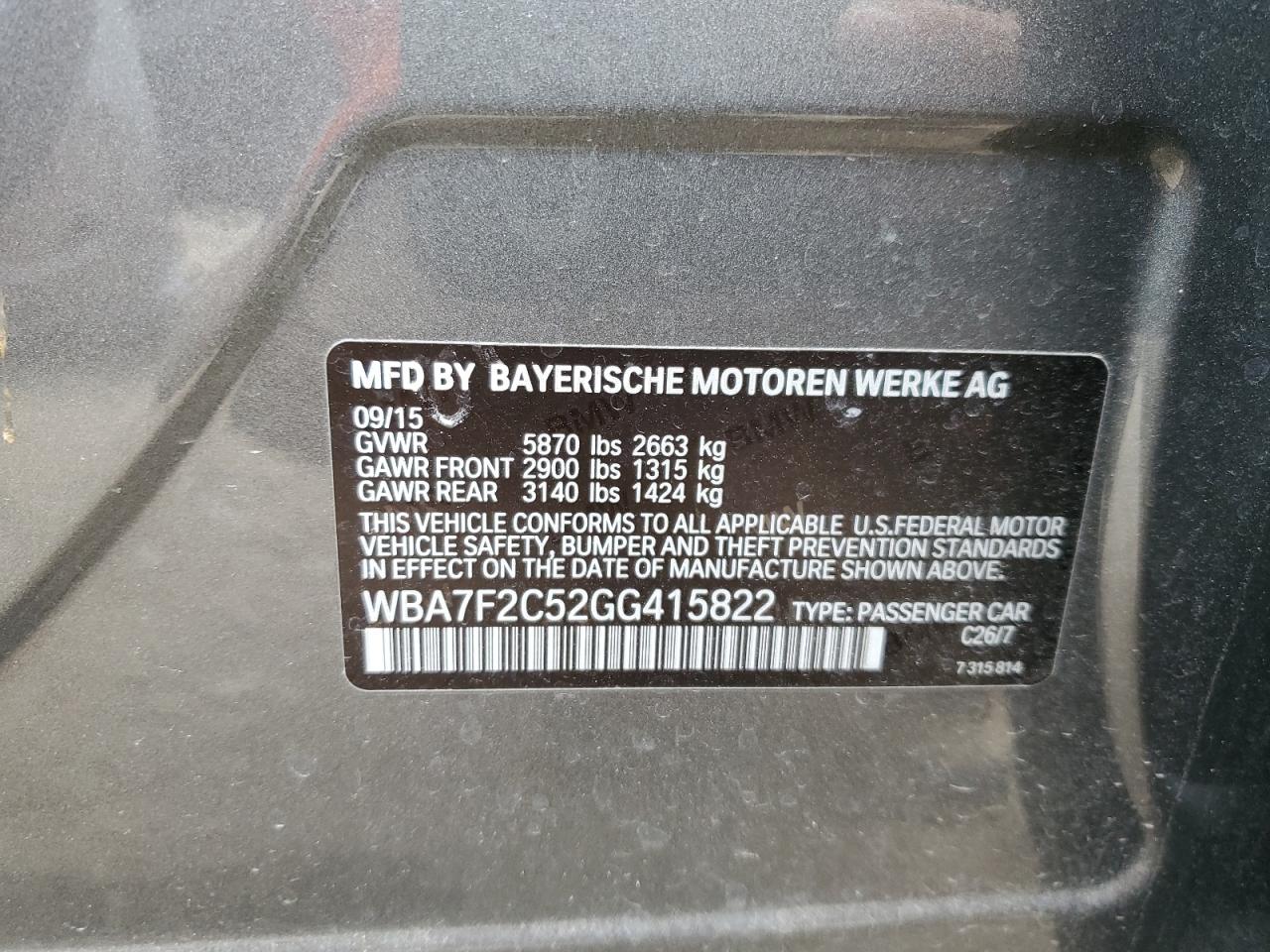 WBA7F2C52GG415822 2016 BMW 750 Xi