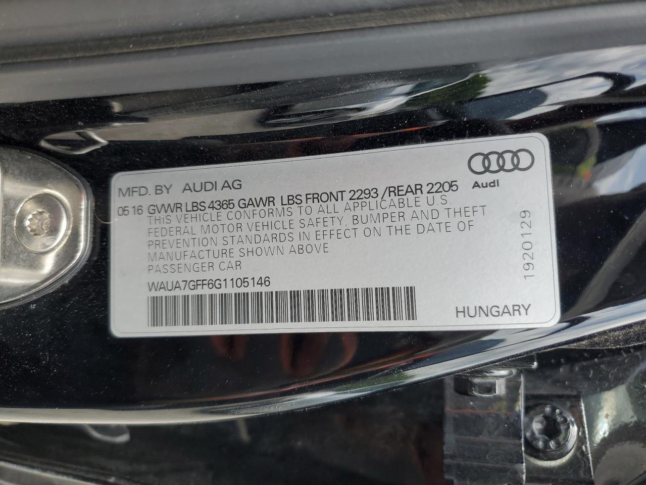 WAUA7GFF6G1105146 2016 Audi A3 Premium