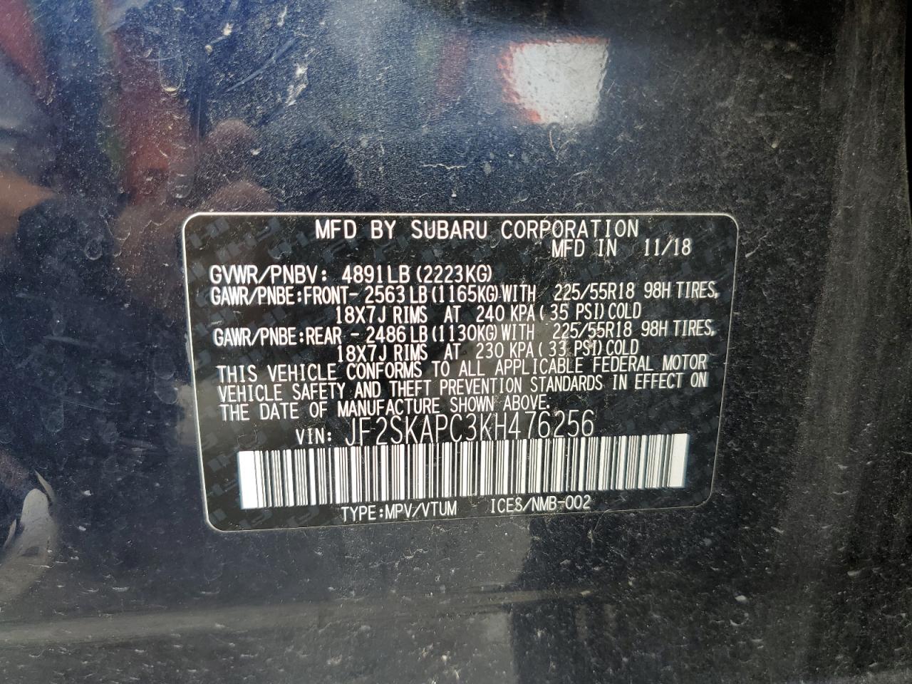 JF2SKAPC3KH476256 2019 Subaru Forester Sport