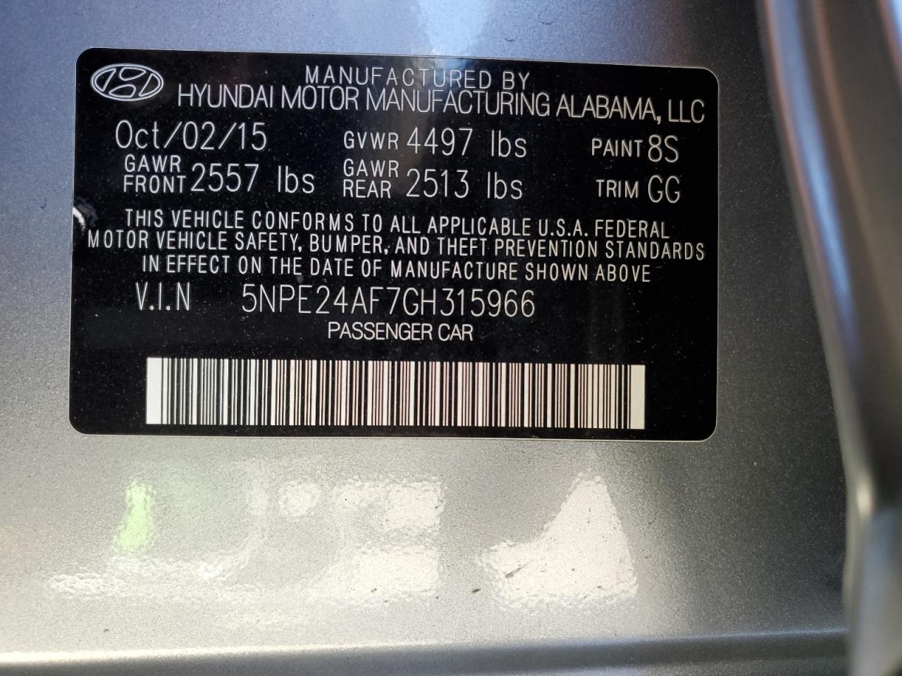 5NPE24AF7GH315966 2016 Hyundai Sonata Se