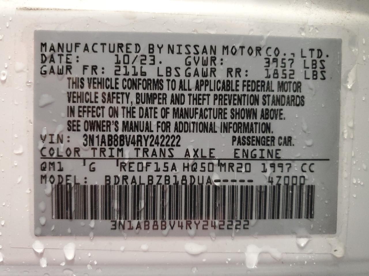 3N1AB8BV4RY242222 2024 Nissan Sentra S