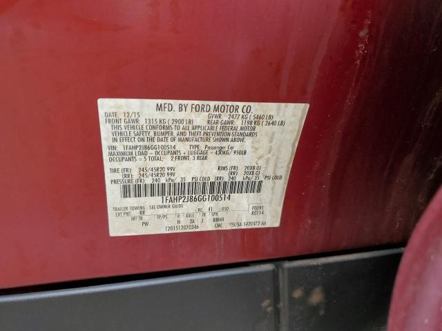 2016 Ford Taurus Limited VIN: 1FAHP2J86GG100514 Lot: 55388724