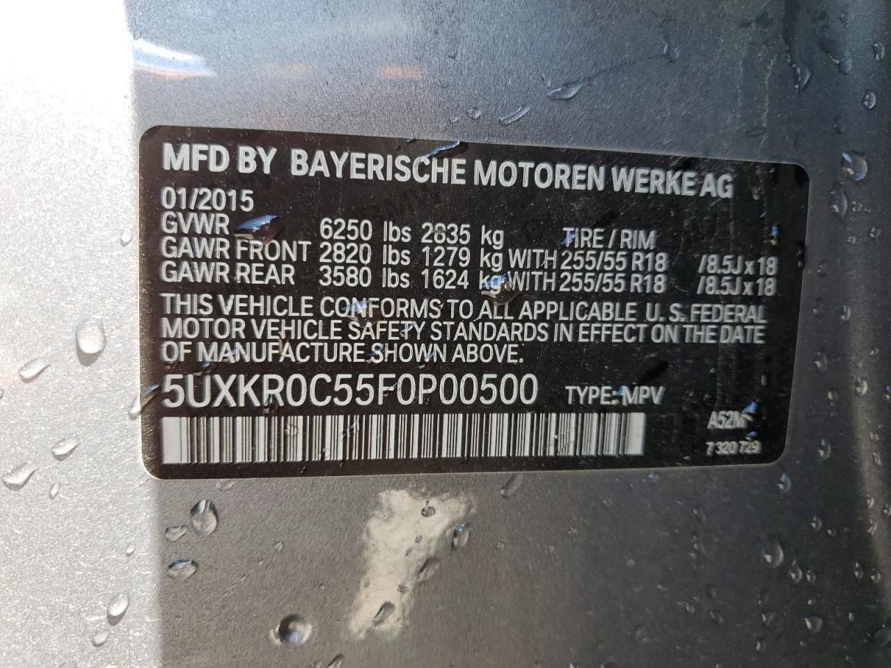 5UXKR0C55F0P00500 2015 BMW X5 xDrive35I