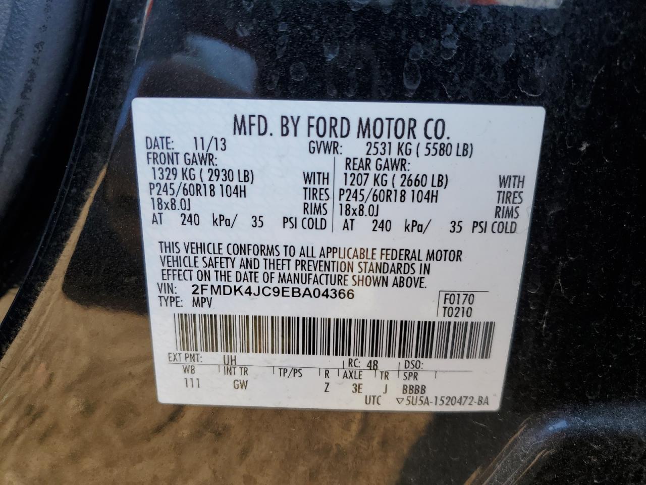 2FMDK4JC9EBA04366 2014 Ford Edge Sel