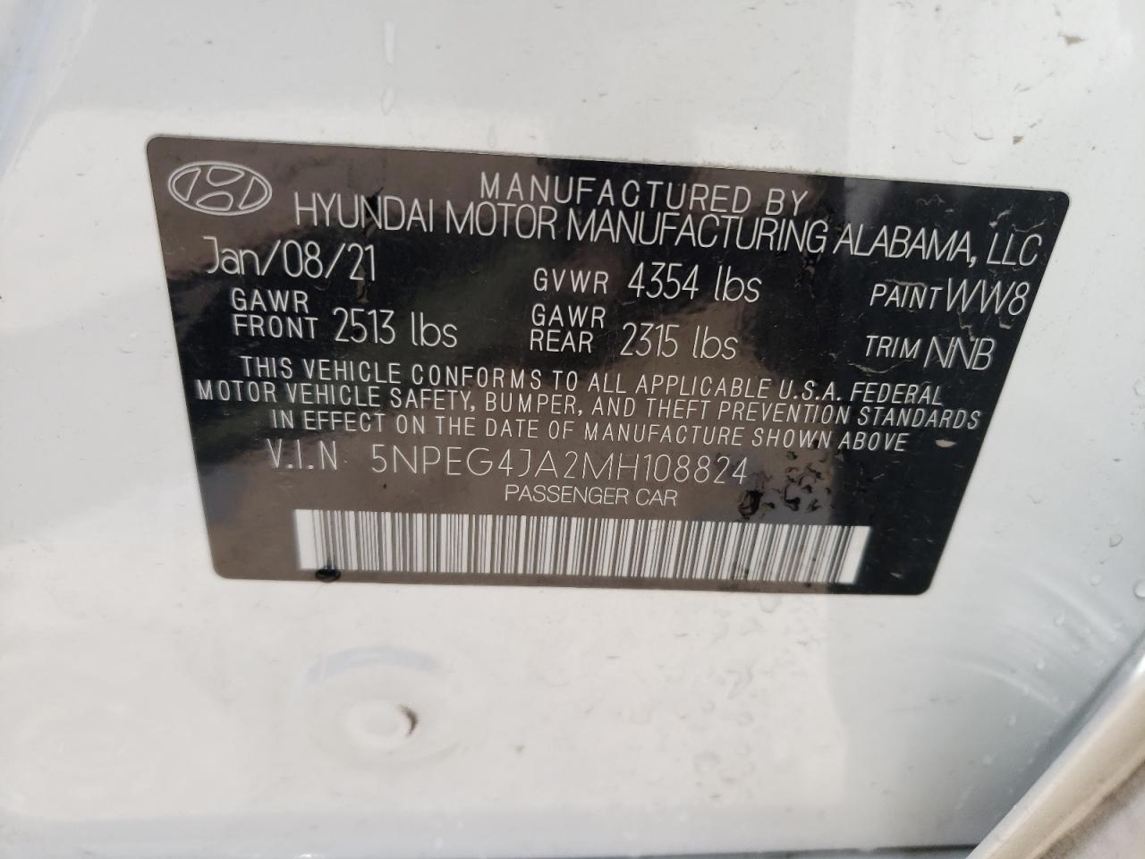 5NPEG4JA2MH108824 2021 Hyundai Sonata Se