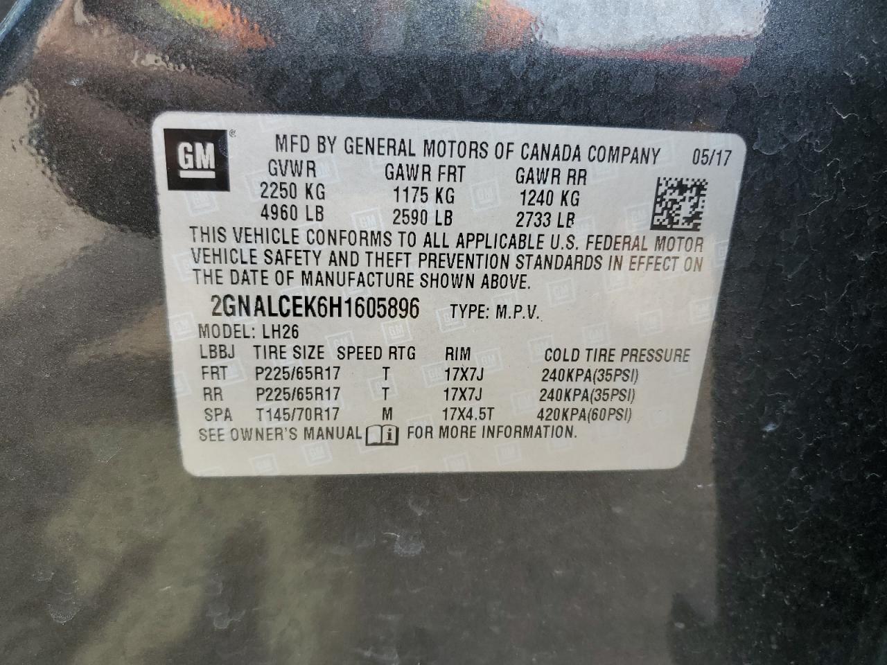 2GNALCEK6H1605896 2017 Chevrolet Equinox Lt