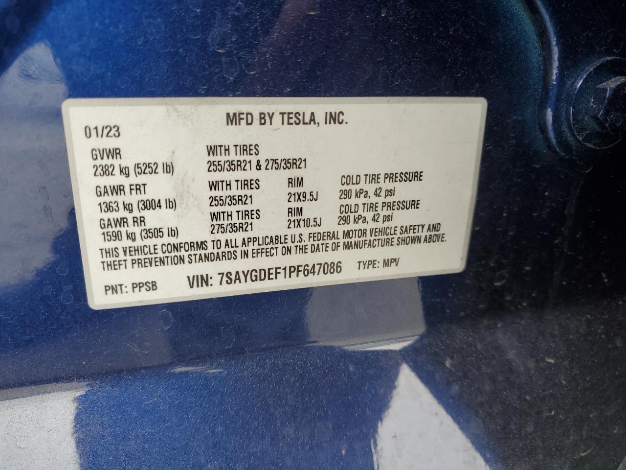 7SAYGDEF1PF647086 2023 Tesla Model Y