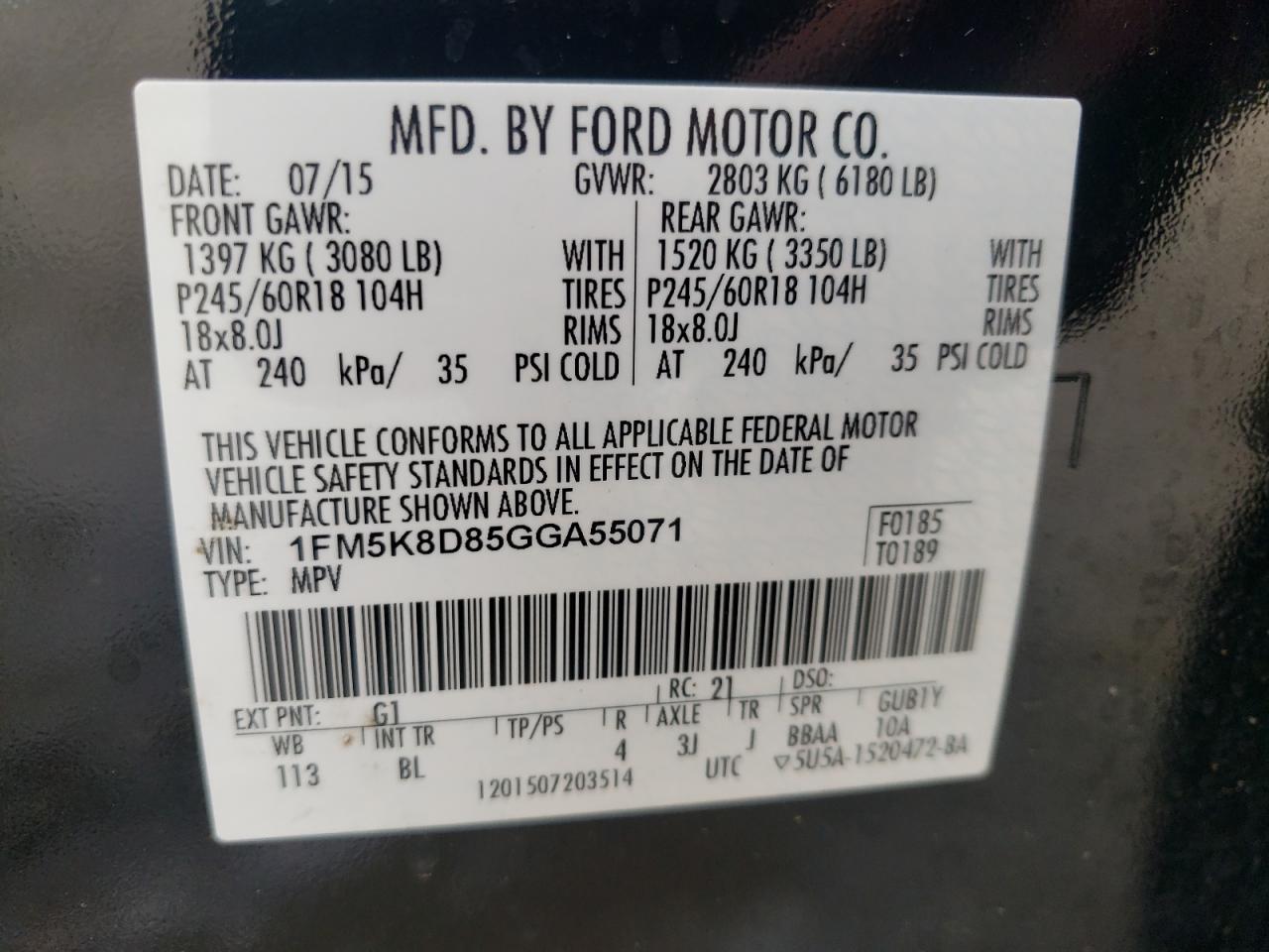 1FM5K8D85GGA55071 2016 Ford Explorer Xlt