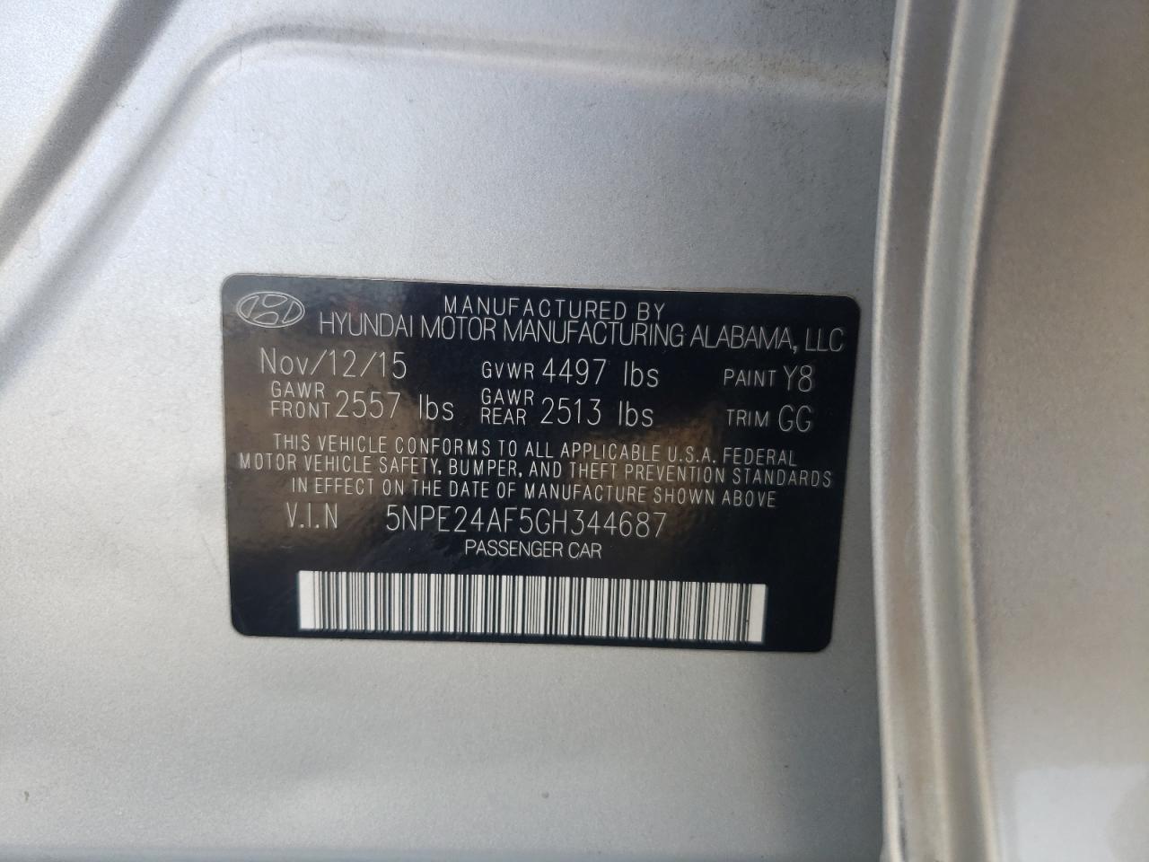 5NPE24AF5GH344687 2016 Hyundai Sonata Se