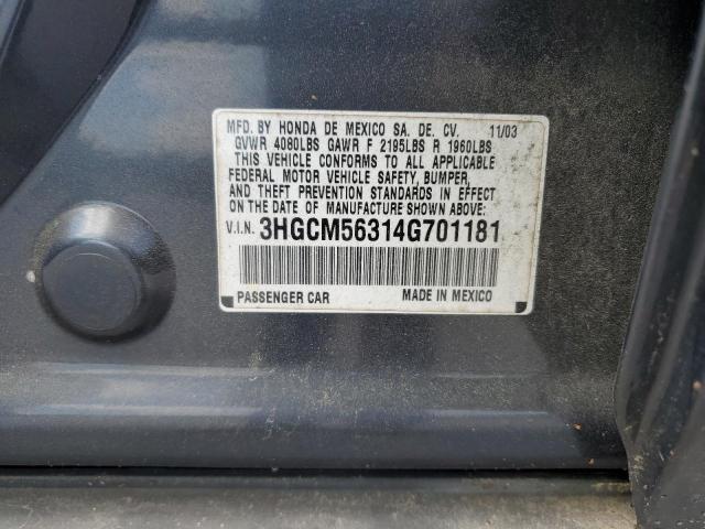 2004 Honda Accord Lx VIN: 3HGCM56314G701181 Lot: 55637714