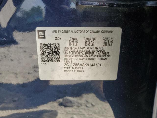 2019 Chevrolet Impala Lt VIN: 2G11Z5SA8K9143731 Lot: 55988574