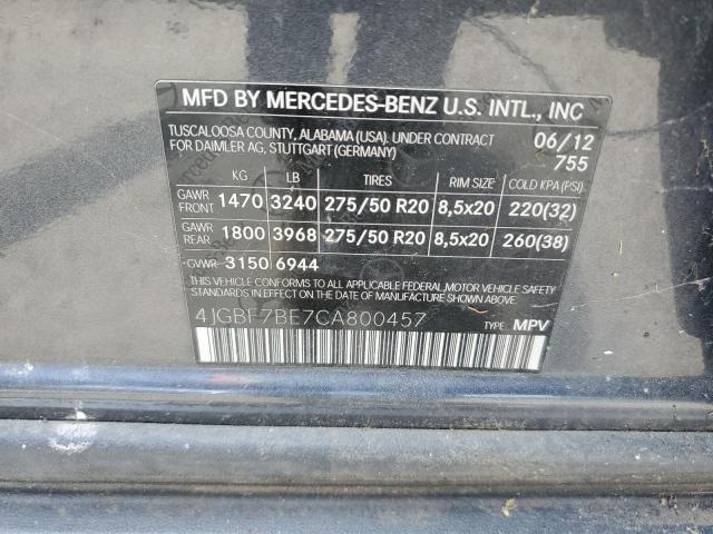 2012 Mercedes-Benz Gl 450 4Matic VIN: 4JGBF7BE7CA800457 Lot: 57278964