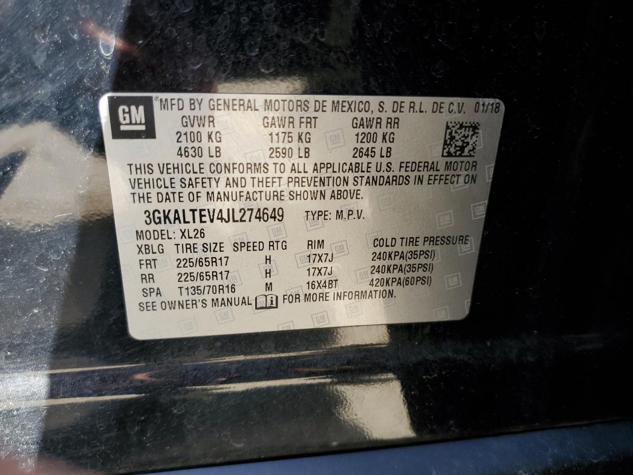 3GKALTEV4JL274649 2018 GMC Terrain Sle