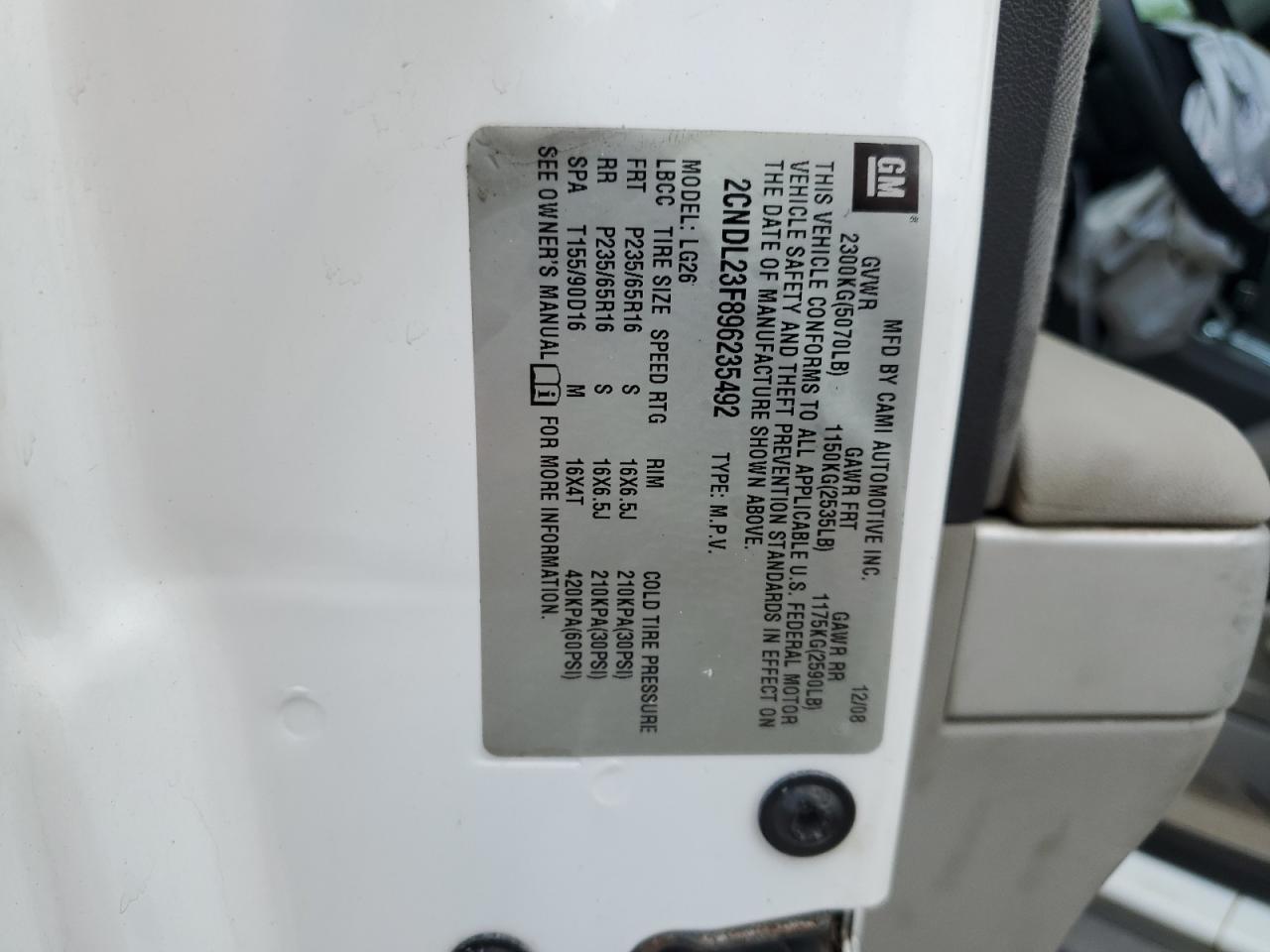 2CNDL23F896235492 2009 Chevrolet Equinox Ls