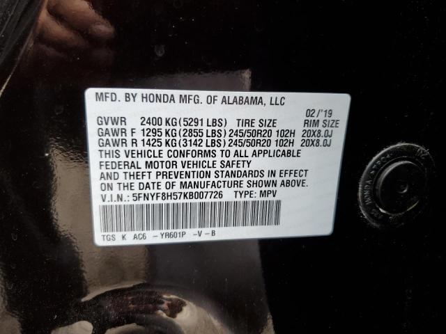 2019 Honda Passport Exl VIN: 5FNYF8H57KB007726 Lot: 52245904