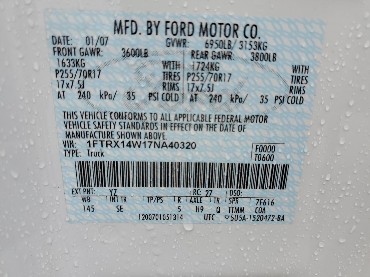 1FTRX14W17NA40320 2007 Ford F150