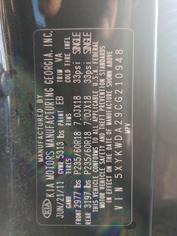 5XYKWDA29CG210948 2012 Kia Sorento Sx