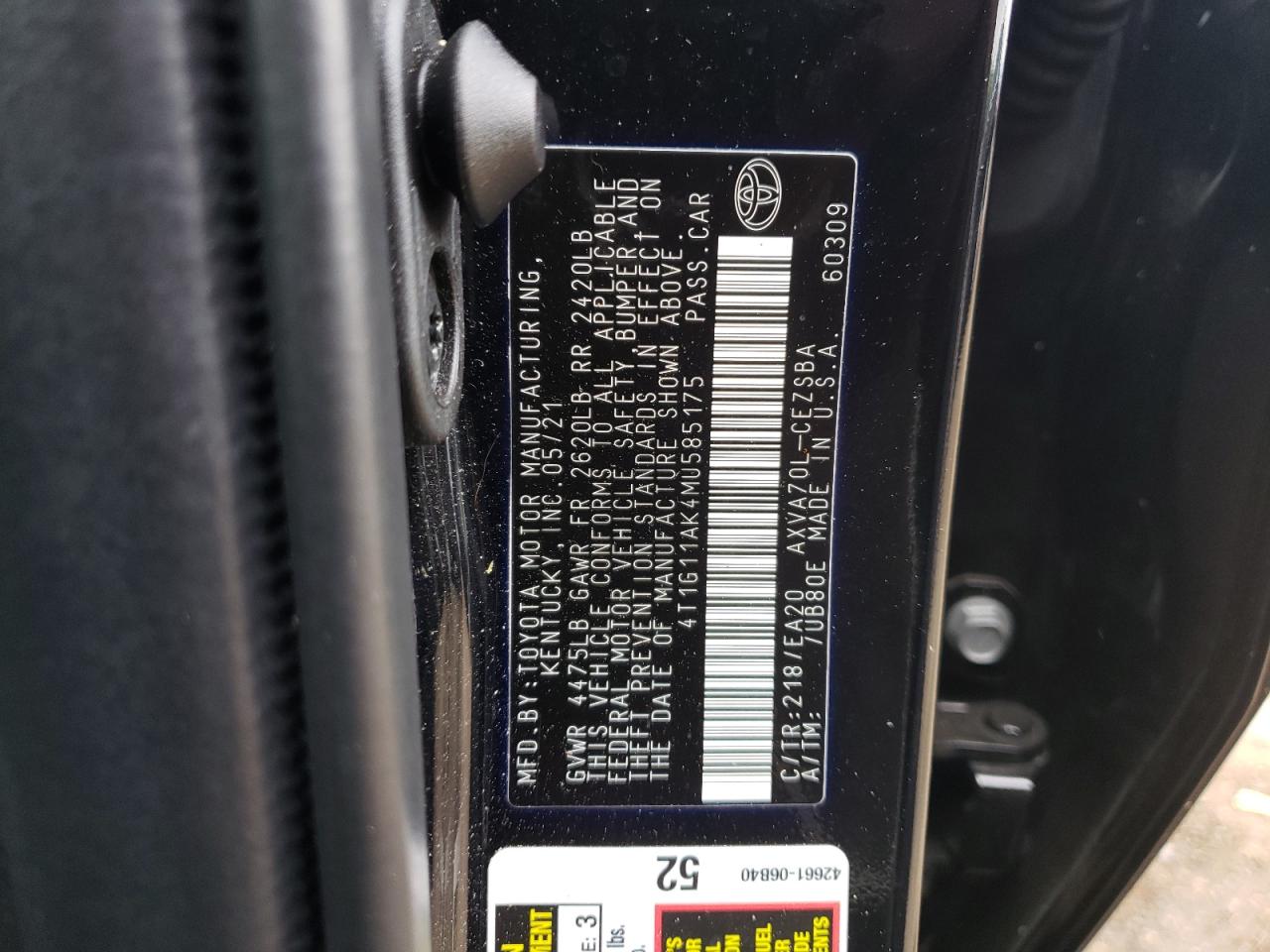 4T1G11AK4MU585175 2021 Toyota Camry Se