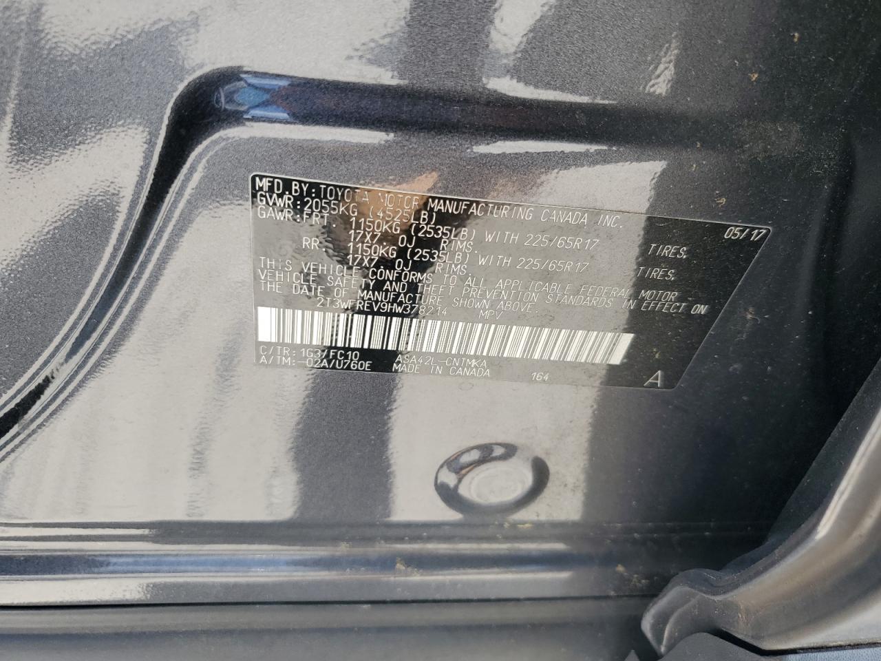 2T3WFREV9HW378214 2017 Toyota Rav4 Xle