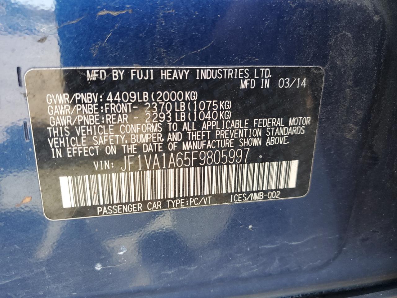 JF1VA1A65F9805997 2015 Subaru Wrx