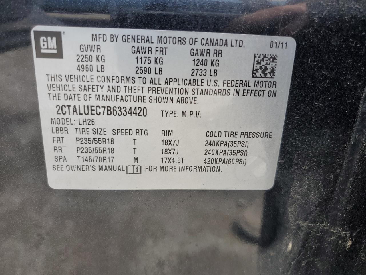 2CTALUEC7B6334420 2011 GMC Terrain Slt