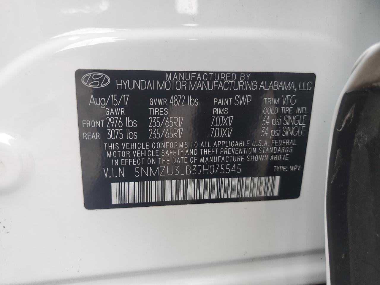 5NMZU3LB3JH075545 2018 Hyundai Santa Fe Sport