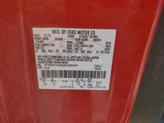 1FTEX1CW0AFC97471 2010 Ford F150 Super Cab