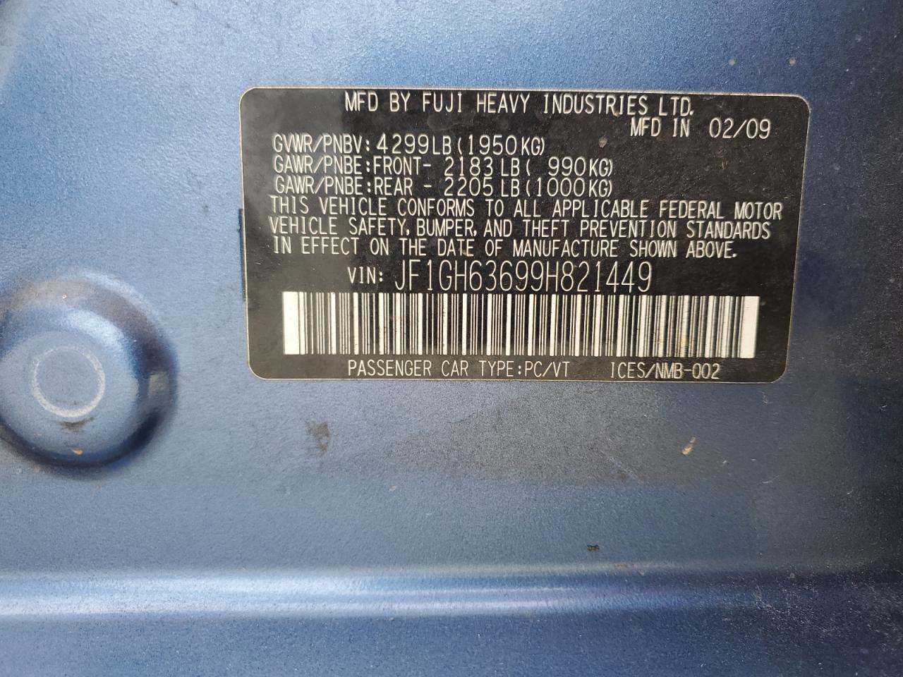 JF1GH63699H821449 2009 Subaru Impreza Outback Sport