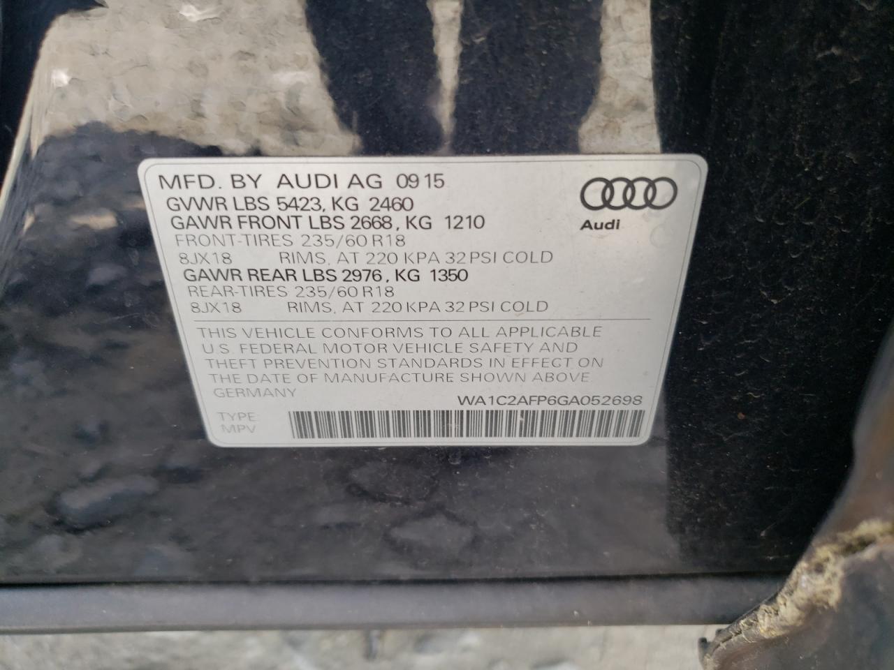 WA1C2AFP6GA052698 2016 Audi Q5 Premium