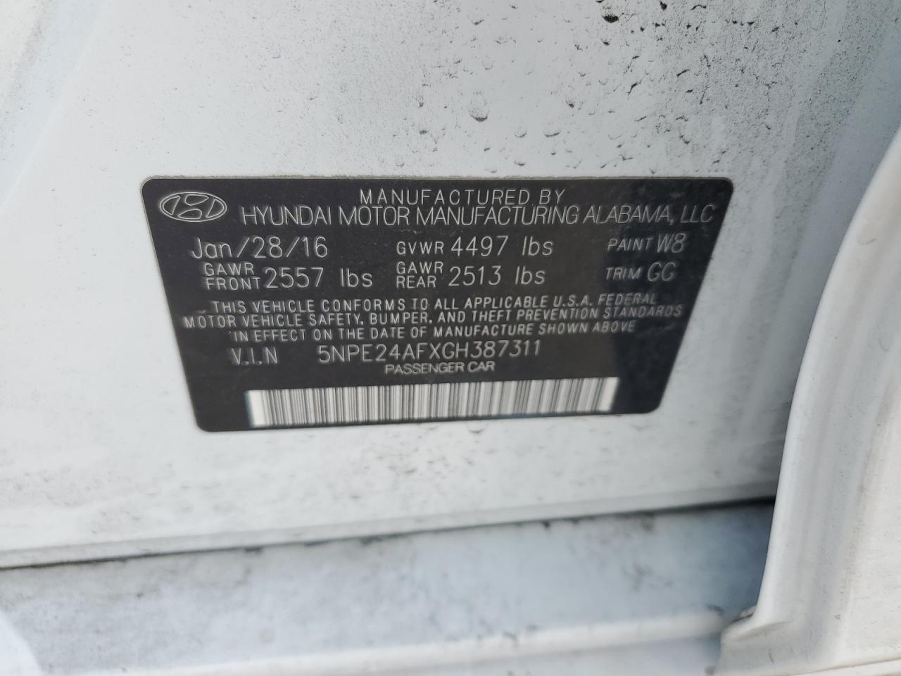 5NPE24AFXGH387311 2016 Hyundai Sonata Se