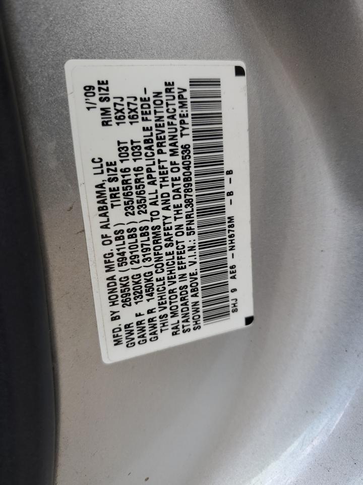 5FNRL38789B040536 2009 Honda Odyssey Exl