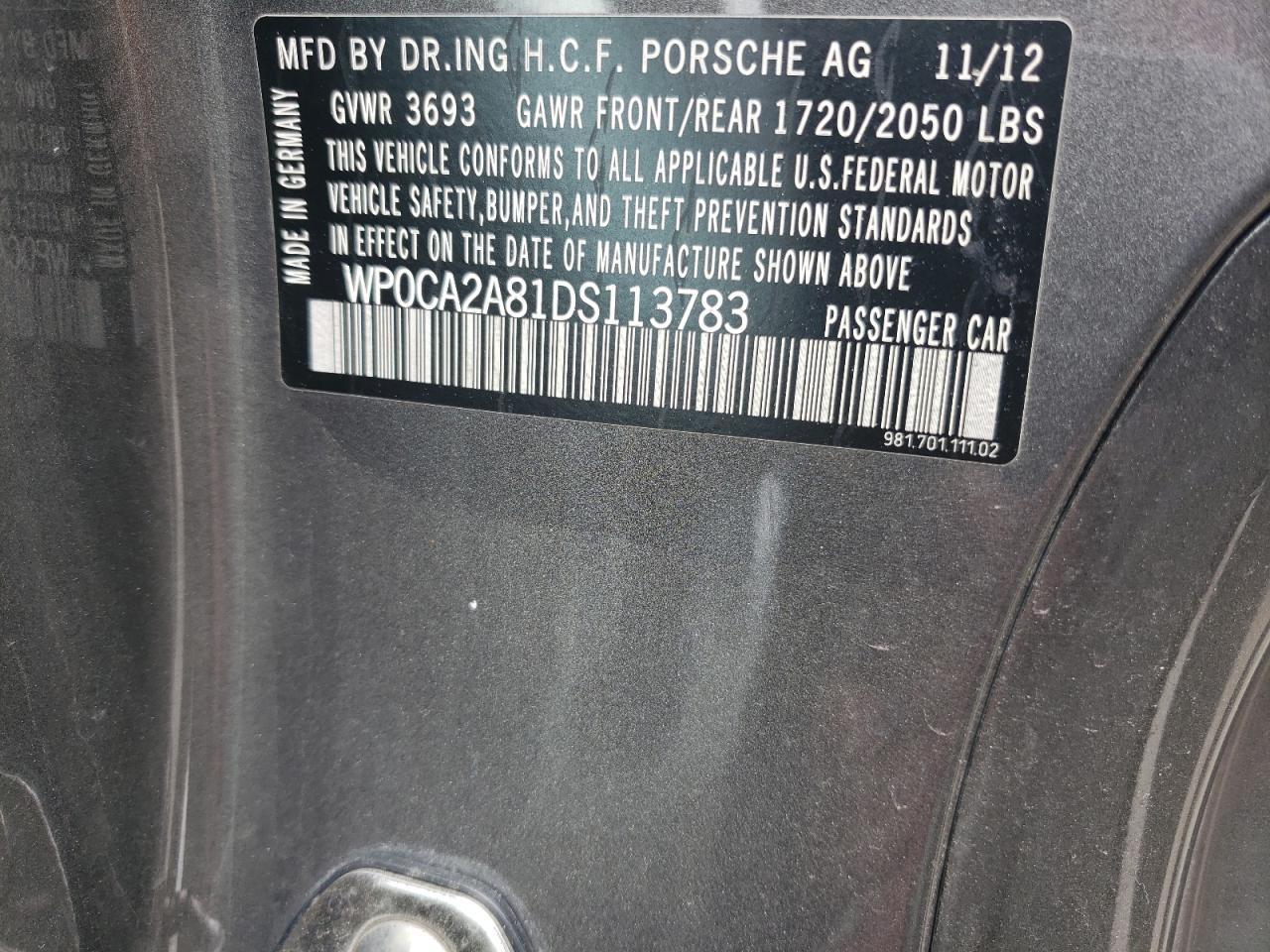 WP0CA2A81DS113783 2013 Porsche Boxster