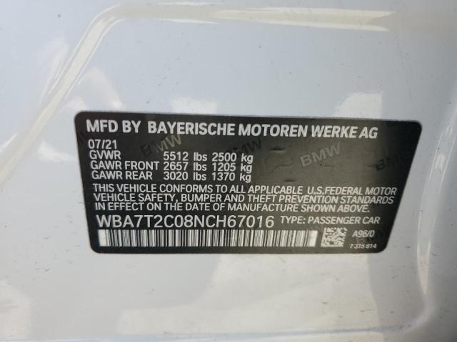 2022 BMW 740 I VIN: WBA7T2C08NCH67016 Lot: 53854224