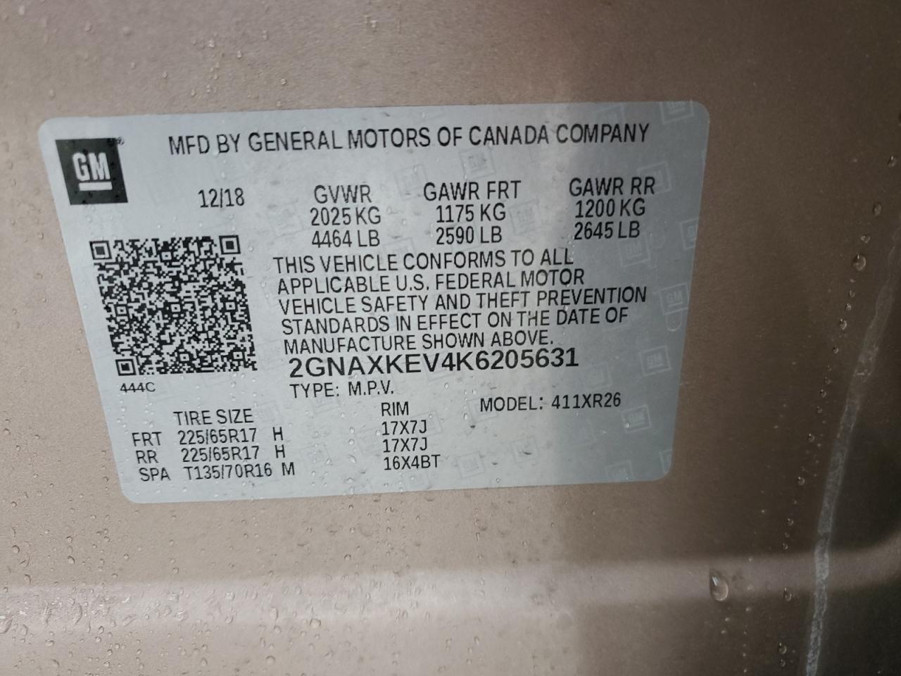 2GNAXKEV4K6205631 2019 Chevrolet Equinox Lt