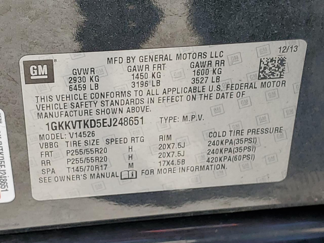 1GKKVTKD5EJ248651 2014 GMC Acadia Denali
