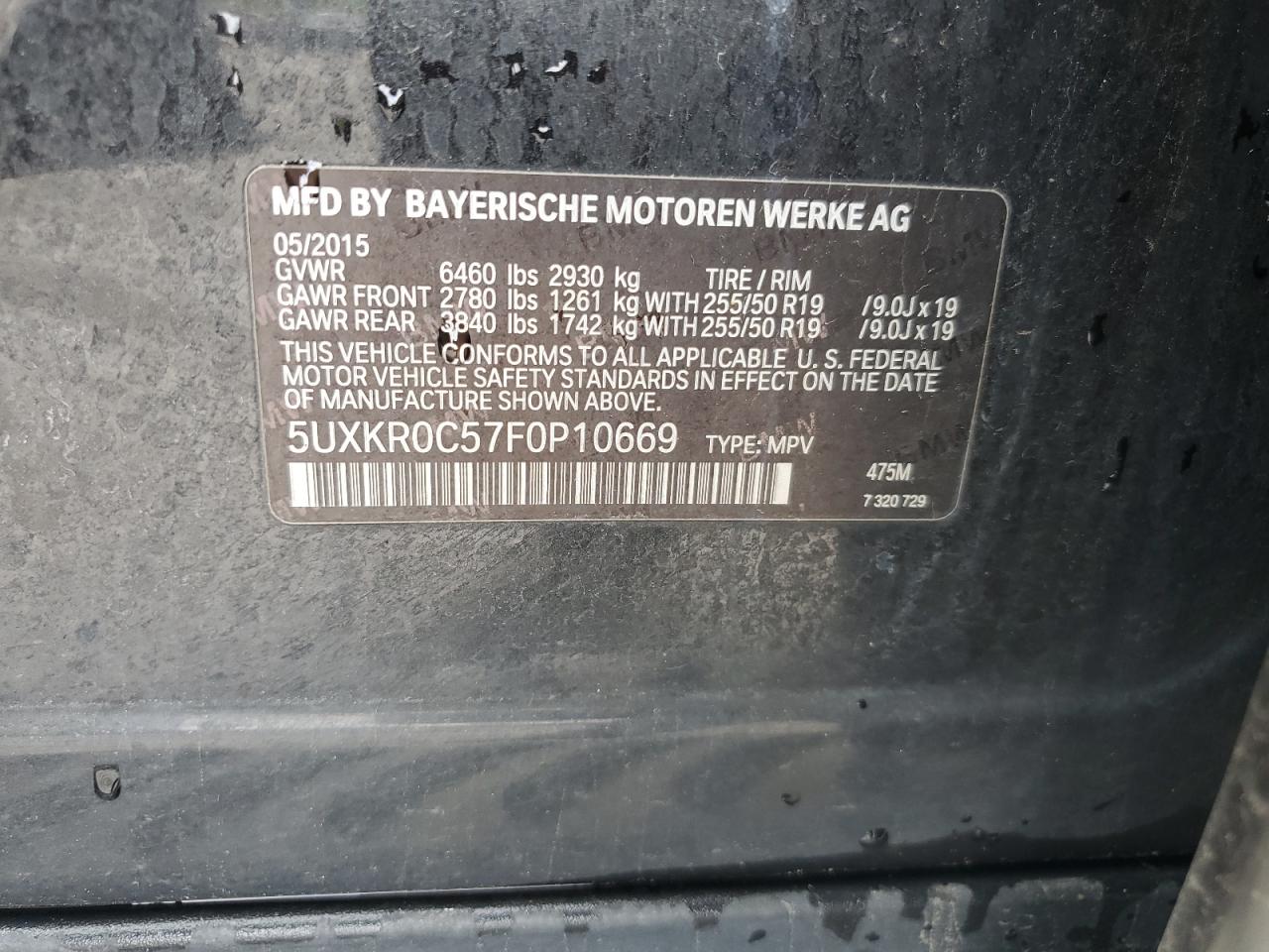 5UXKR0C57F0P10669 2015 BMW X5 xDrive35I