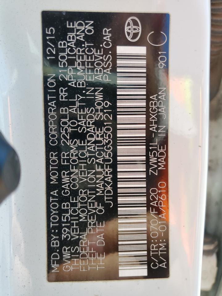 JTDKARFU5G3501219 2016 Toyota Prius