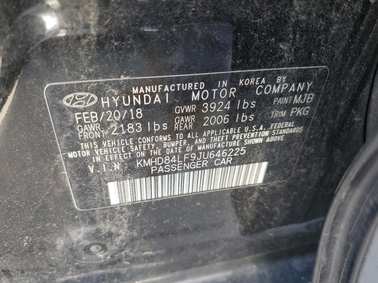 KMHD84LF9JU646225 2018 Hyundai Elantra Sel